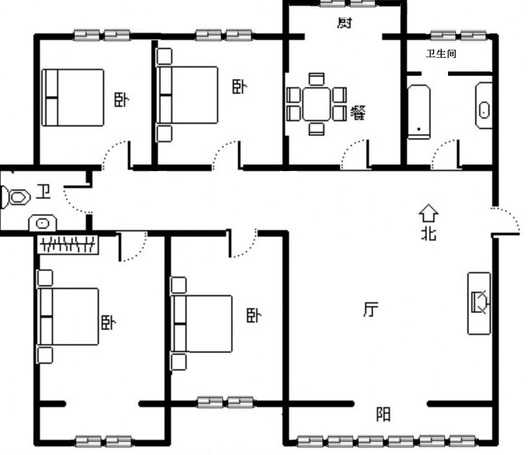 工商局小区（朝阳路）4室2厅2卫户型图
