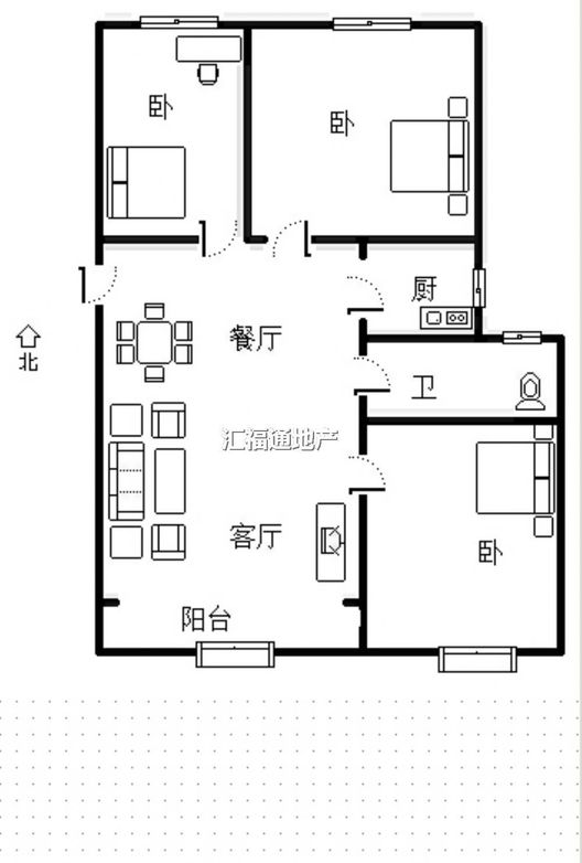 天地新城3室2厅1卫户型图