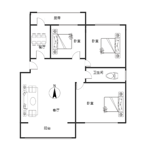 华阳水电小区3室2厅1卫户型图