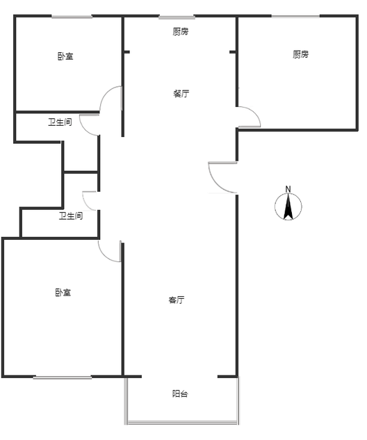 国富公寓(18号楼）3室2厅2卫户型图
