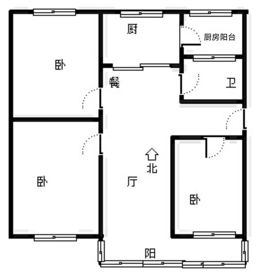 联合小区四号院3室2厅1卫户型图