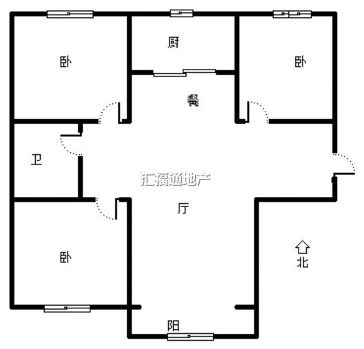 鹏渤印象城·牛津花园3室2厅1卫户型图