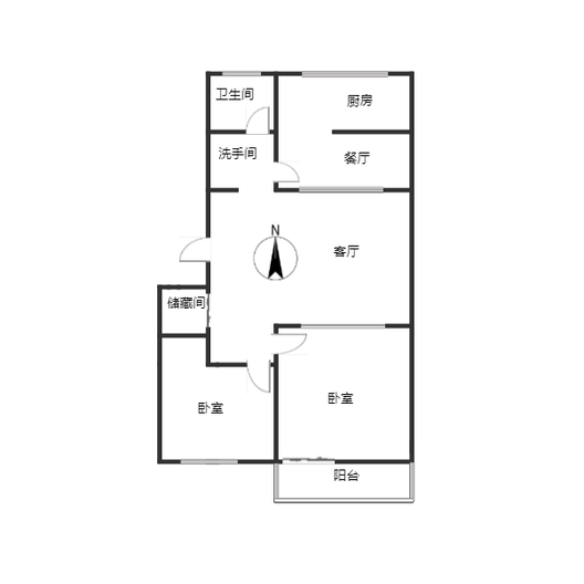铁道部建厂局家属楼（机械总队家属院）2室2厅1卫户型图