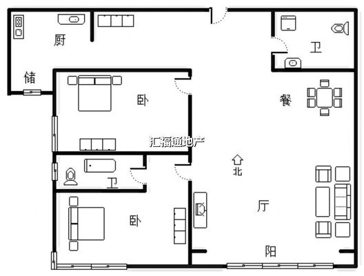 君临天下御景园2室2厅1卫户型图