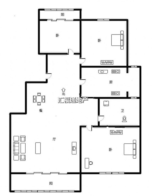 华融现代城3室2厅1卫户型图