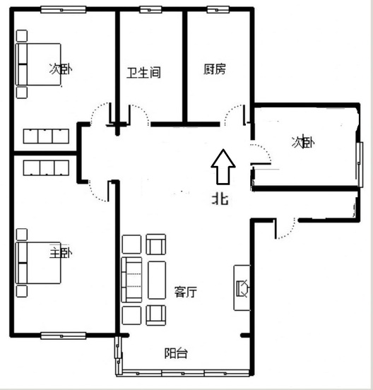 东方家园3室1厅1卫户型图