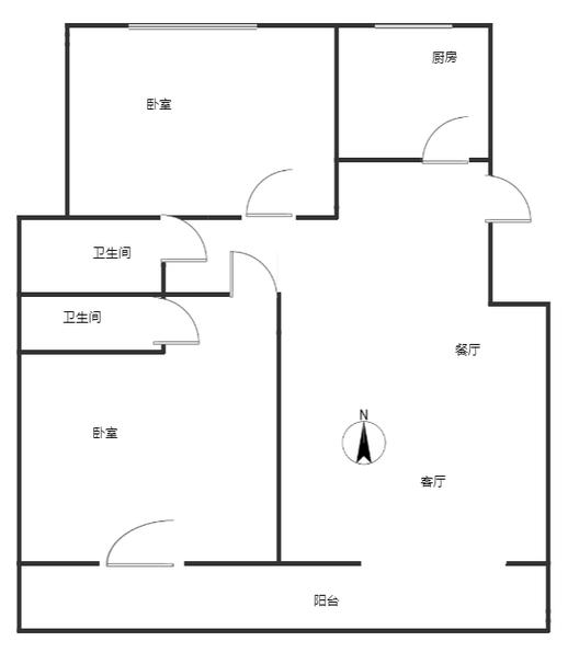 香邑溪谷玫瑰园2室2厅2卫户型图