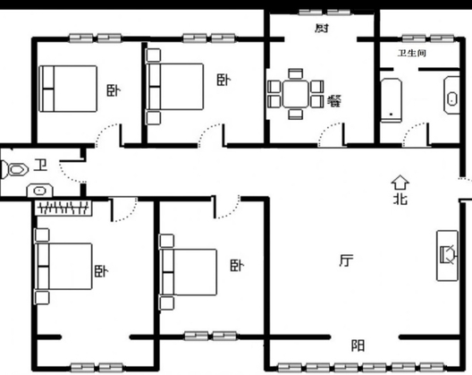 工商局小区（朝阳路）4室2厅2卫户型图
