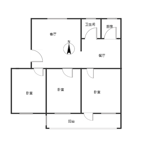 工商局小区（冠云西路）3室2厅1卫户型图