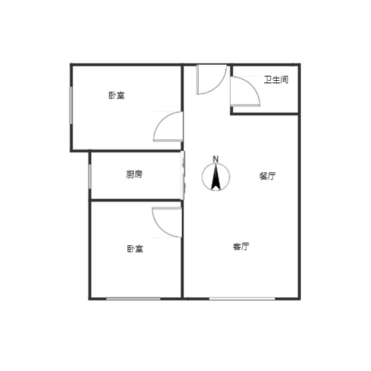 汇元学府一号2室2厅1卫户型图