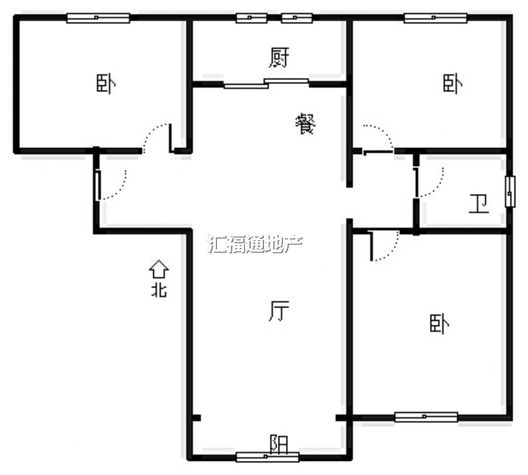 鸿坤理想湾3室2厅1卫户型图