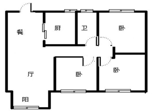 鸿坤理想尔湾3室2厅1卫户型图