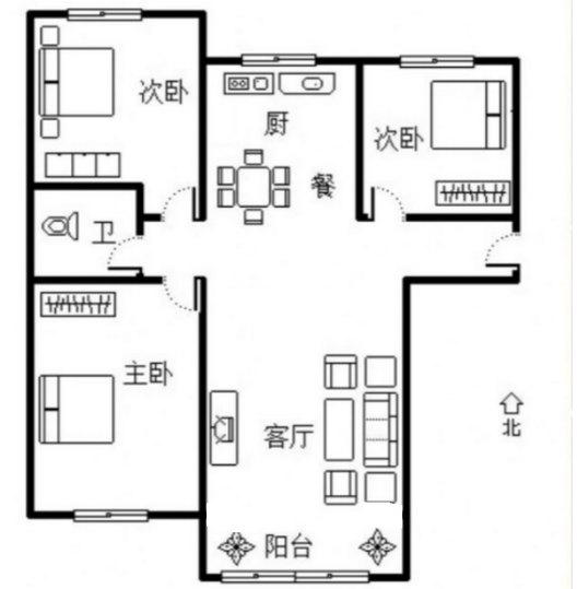 K2狮子城3室2厅1卫户型图