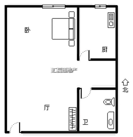汇元国际1室1厅1卫户型图