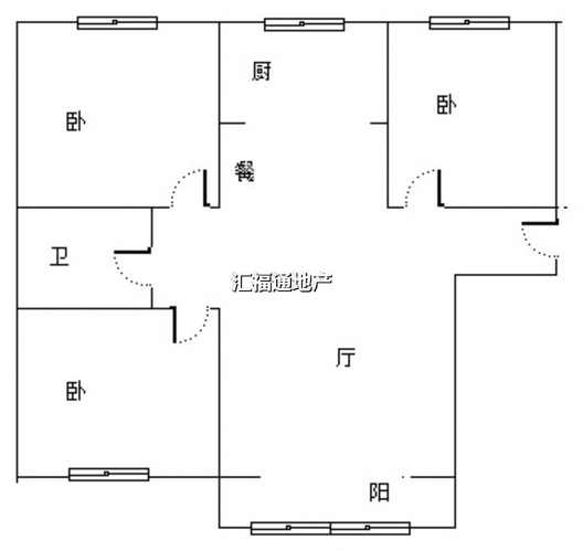鹏渤印象城·牛津花园3室2厅1卫户型图