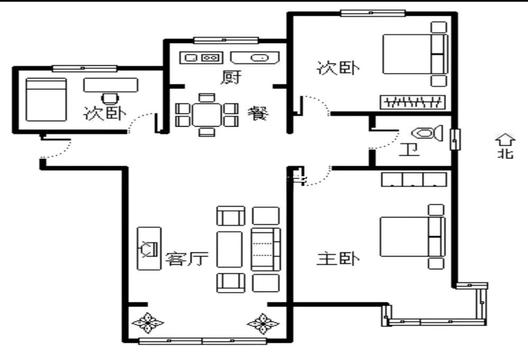 K2狮子城3室2厅1卫户型图