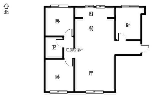 鸿坤理想湾3室2厅1卫户型图