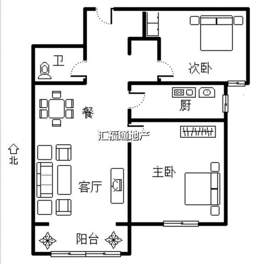 鹏渤印象城·牛津花园2室2厅1卫户型图