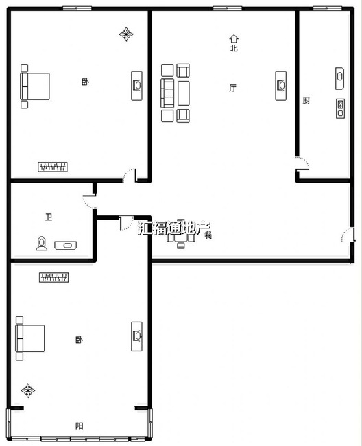 北京理想城2室2厅1卫户型图