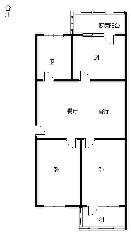 华北铝业生活小区（北院）2室2厅1卫户型图