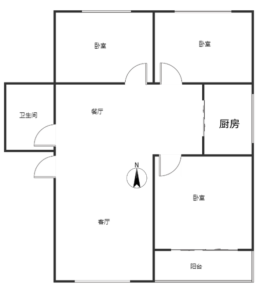 新府阳光二号院3室2厅1卫户型图