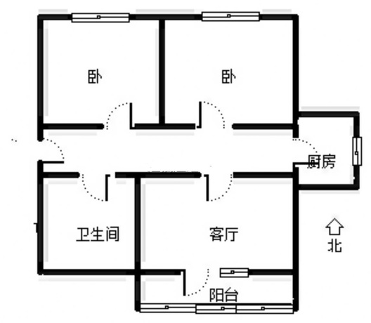 铁道部建厂局家属楼2室1厅1卫户型图