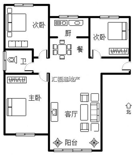 K2狮子城3室2厅1卫户型图