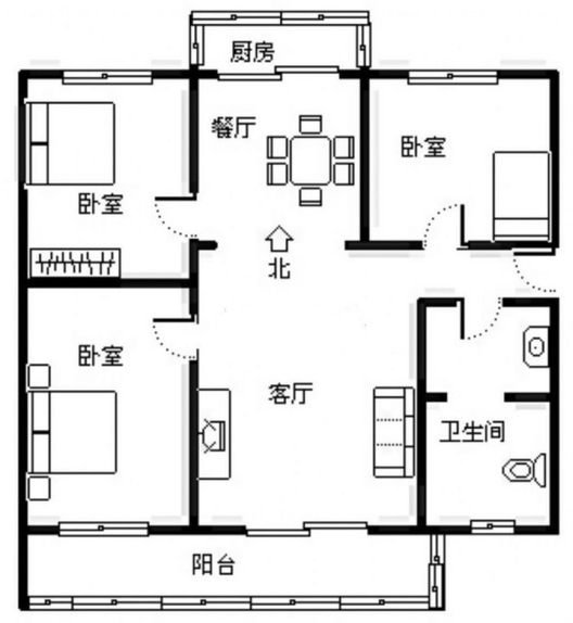 东兴小区（西院）3室2厅2卫户型图