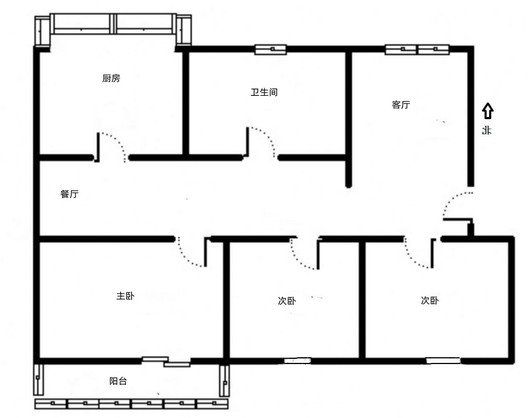 职教中心家属院3室2厅1卫户型图