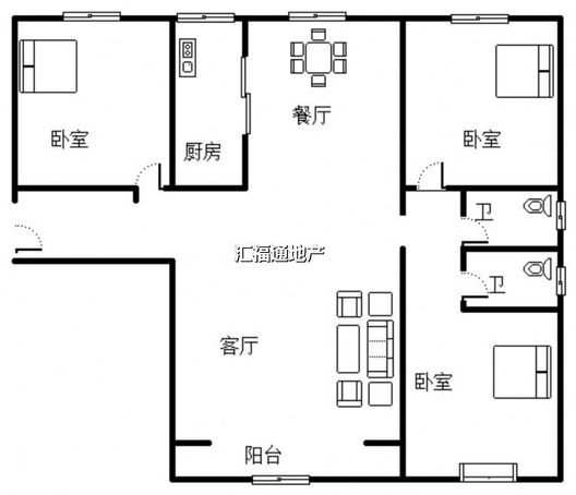 高铁新干线3室2厅2卫户型图
