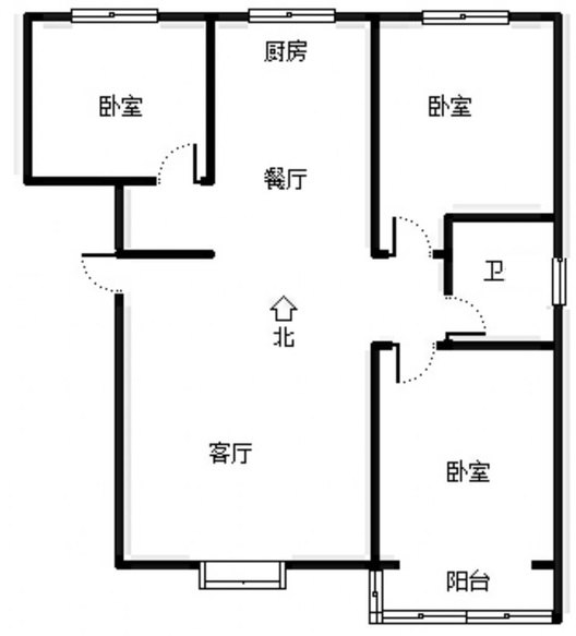 蓝天美林湾3室2厅1卫户型图