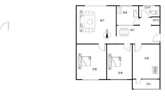 清凉寺居民小区3室2厅1卫户型图