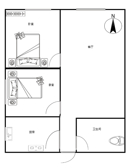 名流美域2室1厅1卫户型图