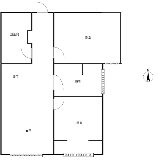 汇元学府一号2室2厅1卫户型图