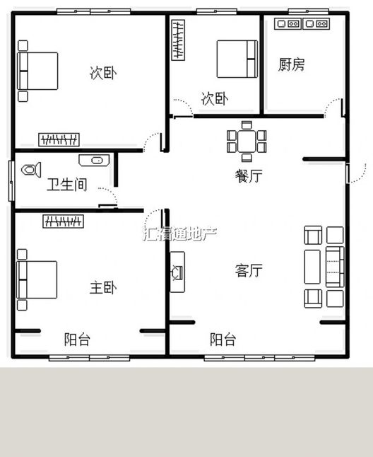 汇元时代3室2厅1卫户型图