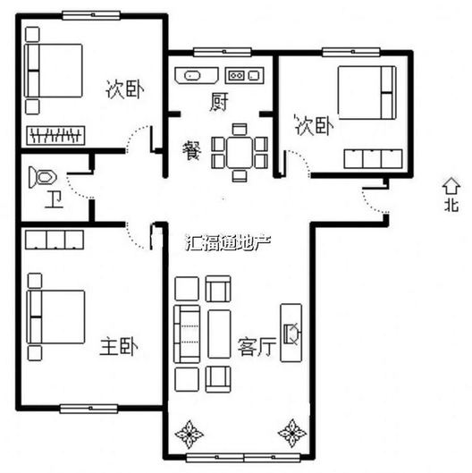 K2狮子城3室2厅1卫户型图