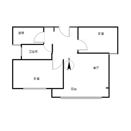 鹏渤印象城（龙马路）2室2厅1卫户型图