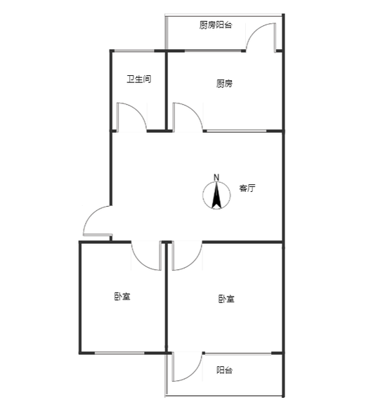 华北铝业生活小区（北院）2室1厅1卫户型图