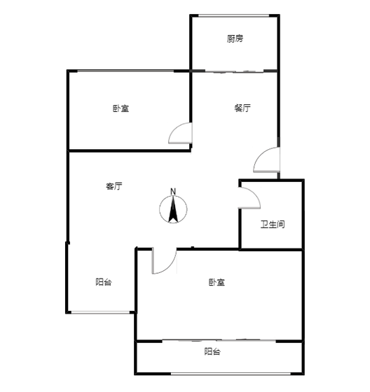 新府阳光一号院2室2厅1卫户型图