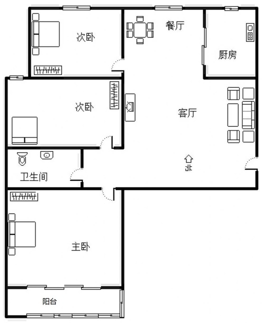 紫荆尚城3室2厅1卫户型图