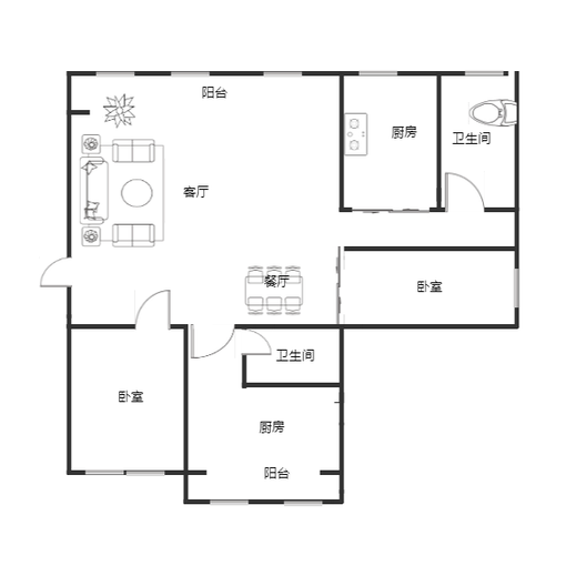 东方家园3室2厅2卫户型图