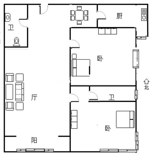 君临天下御景园2室2厅2卫户型图