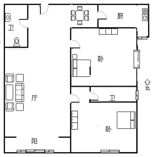 君临天下御景园2室2厅2卫户型图