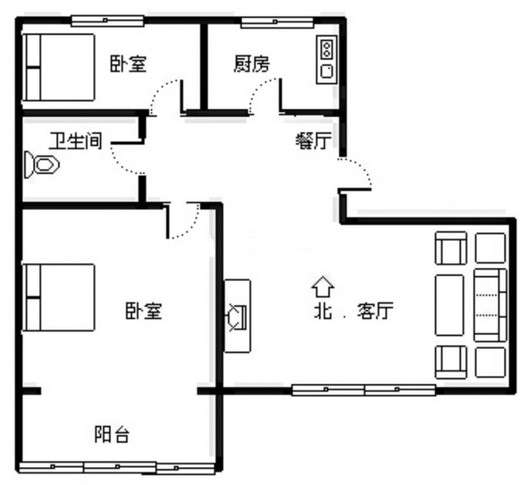 天龙小区（二期）2室2厅1卫户型图