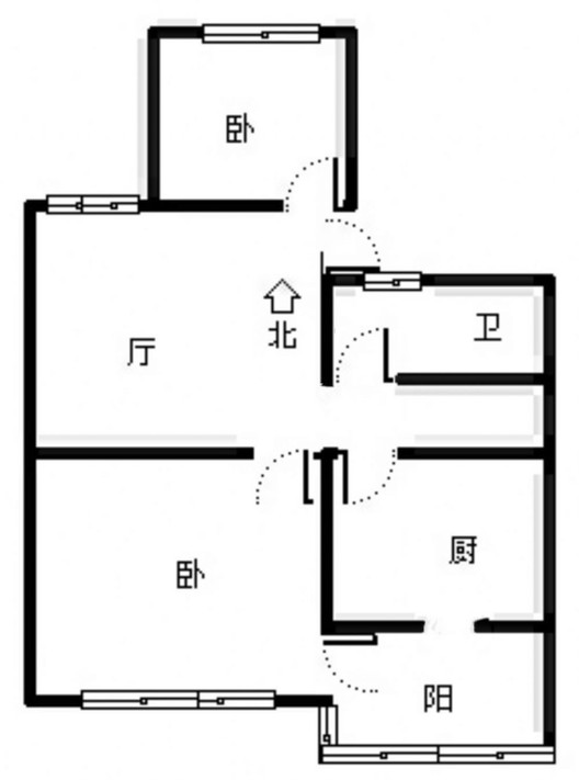 铁道部建厂局家属楼（机械总队家属院）2室1厅1卫户型图