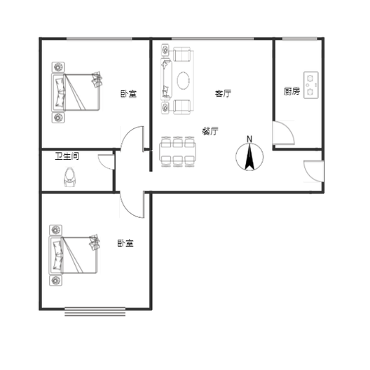 北京理想城2室2厅1卫户型图