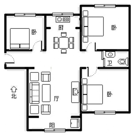 鹏渤印象城·牛津花园3室2厅1卫户型图