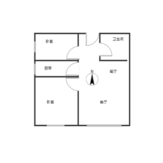 汇元学府一号2室2厅1卫户型图