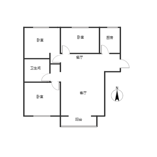 范阳公寓3室2厅1卫户型图
