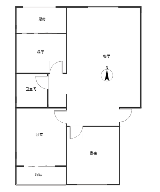 新府阳光二号院2室2厅1卫户型图